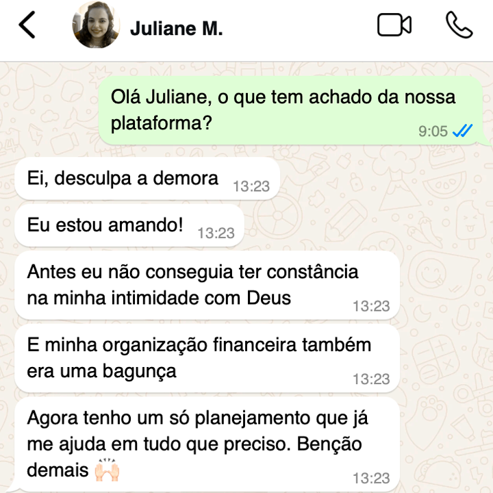 Conversa WhatsApp com Juliane M. sobre o devocional