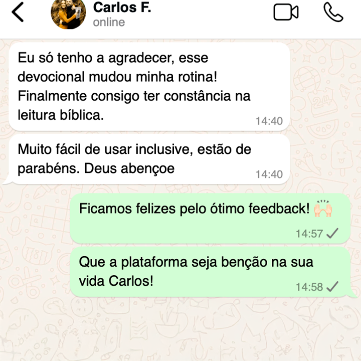 Conversa WhatsApp com Carlos F. sobre o devocional